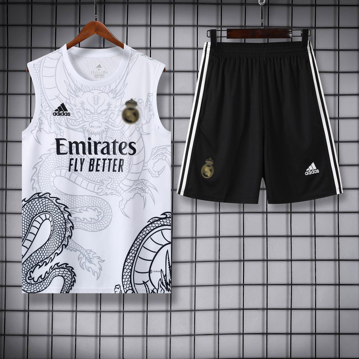 Real Madrid White Dragon Sleeveless Jersey With Shorts 2025